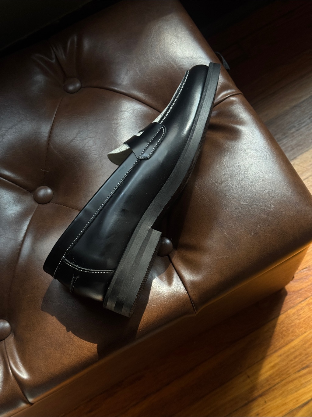 New York Ny Cafe Black Leather Penny Loafer With Printed Cream Toe — image 2 of 4
